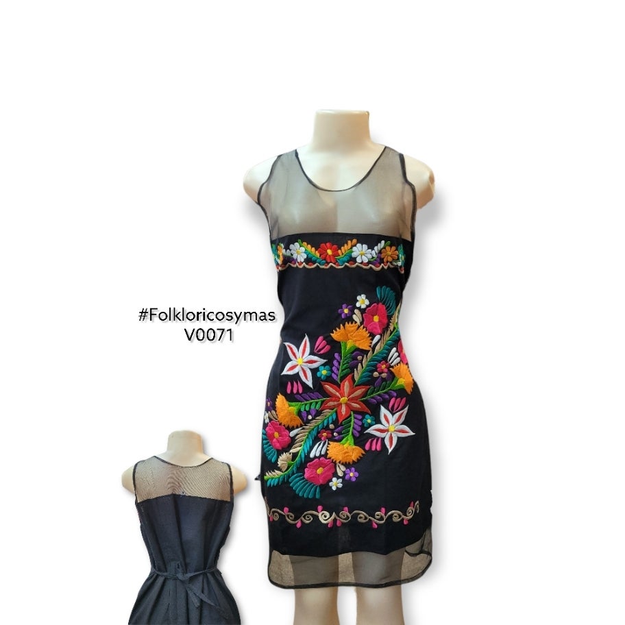 V0071 Vestido Gala Bordado Mexicano Folkloricos Y Mas